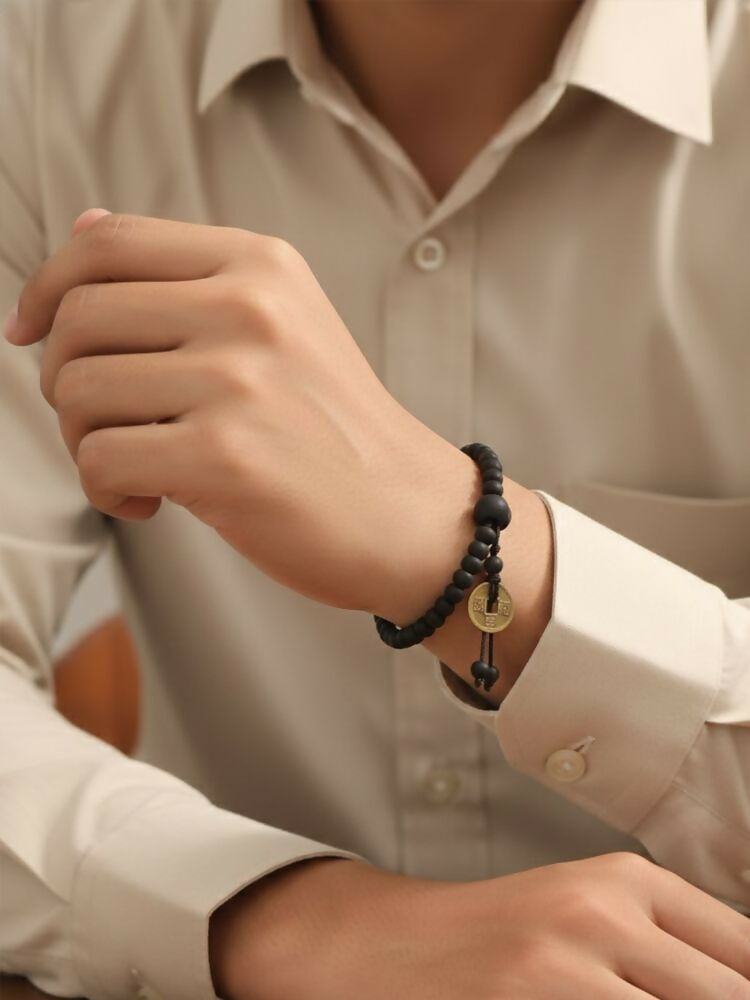 NVR Men Black Beaded Bracelet - Distacart