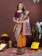 Lorenvalley Fashion Orange & Wine Patola Silk Woven Design Meenakari Weaving Saree