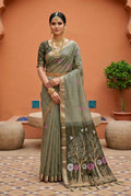 Vastranavya Grey Muga Cotton Meenakari & Azarakh Pallu Saree with Contrast Blouse - Distacart