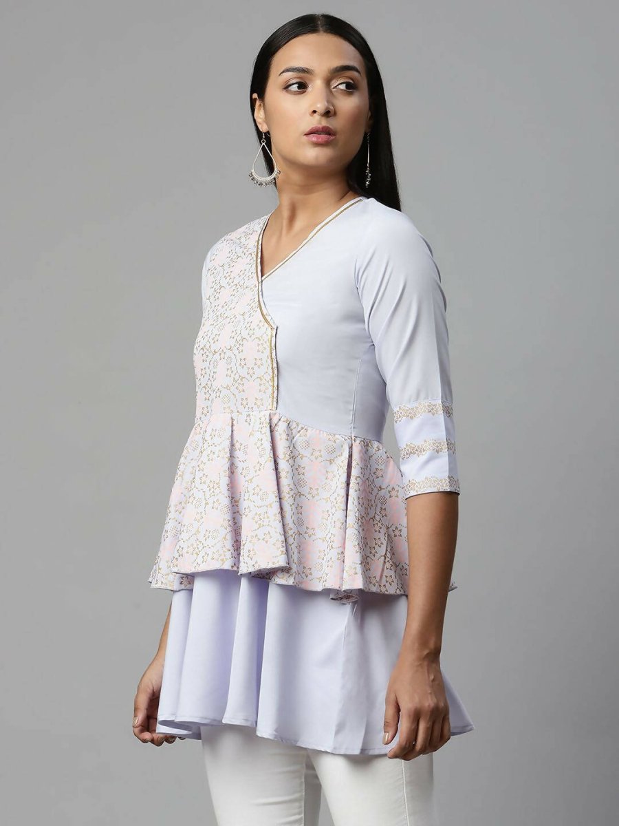 Ahalyaa Women Summer Blue Crepe Printed Tunic - Distacart