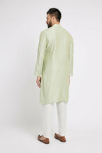 Ethnic India Green Men's Kurta Striped Polyester