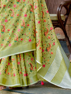 Shree Shyam Fashion Linen Yellow Green Saree - Distacart