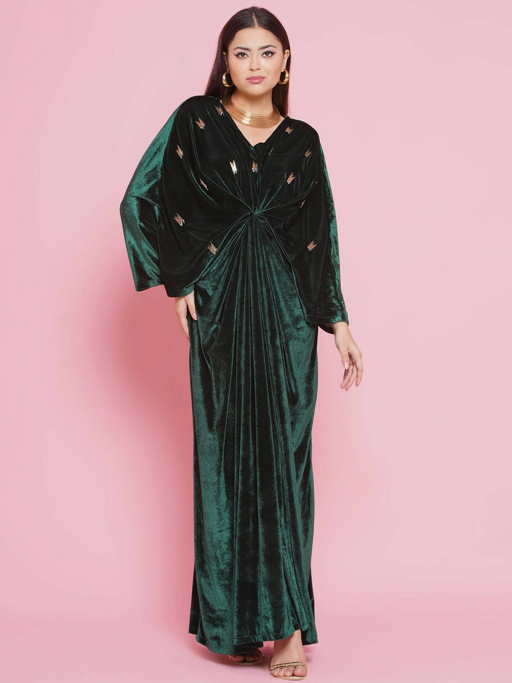 Women Republic Green Velvet Hand Embellished Gown - Distacart