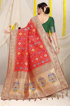 Jyoti Fashion Women's Red Patola Silk Zari Woven Saree with Blouse - Distacart