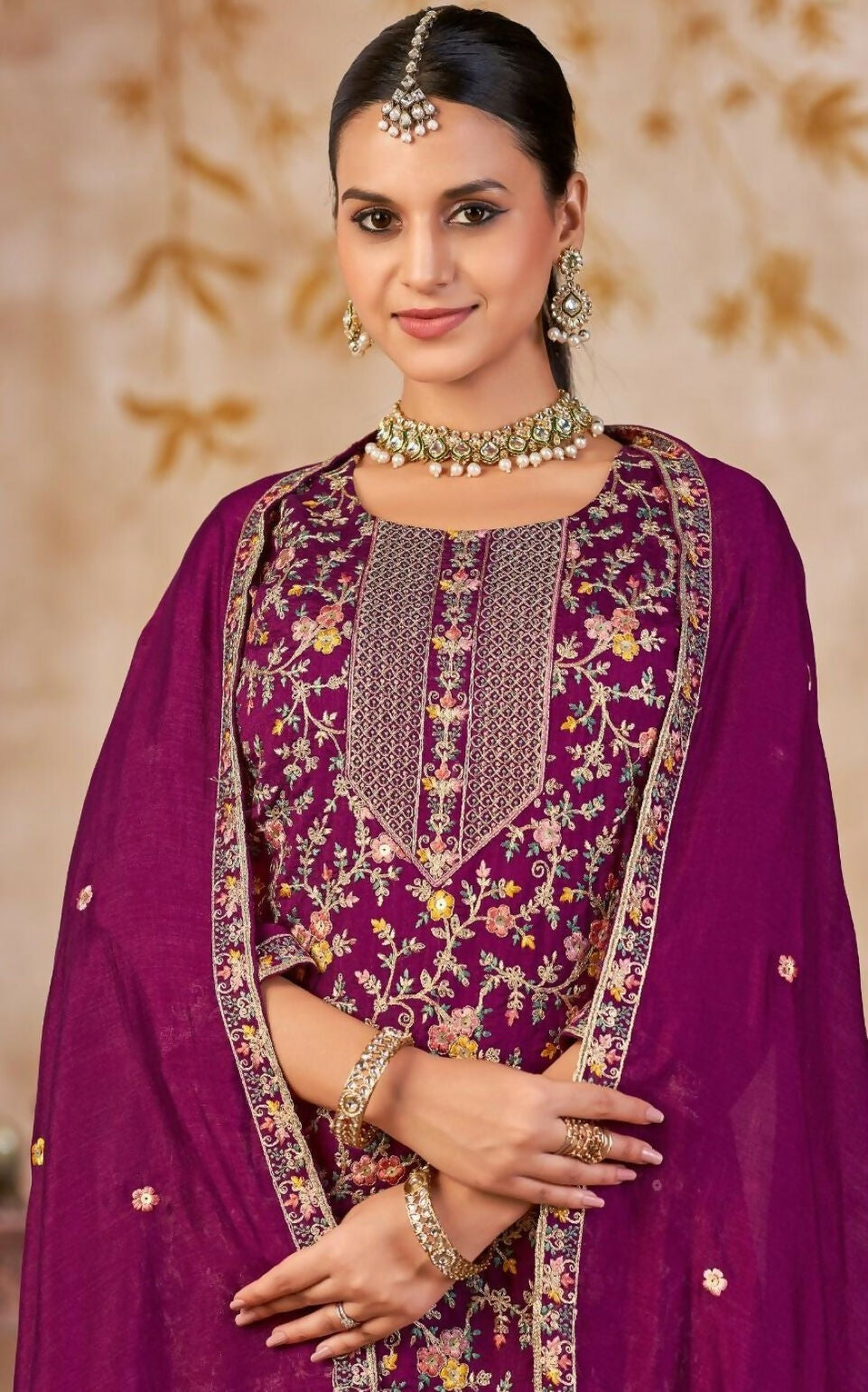 Anaita Purple Vichitra Silk Readymade Palazzo Suit with Embroidery & Lace Work - Distacart