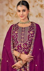 Anaita Purple Vichitra Silk Readymade Palazzo Suit with Embroidery & Lace Work - Distacart