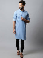 Even Apparels sky Blue Color Pure Cotton Solid Men's Kurta With Shirt Collar (MMS503) - Distacart