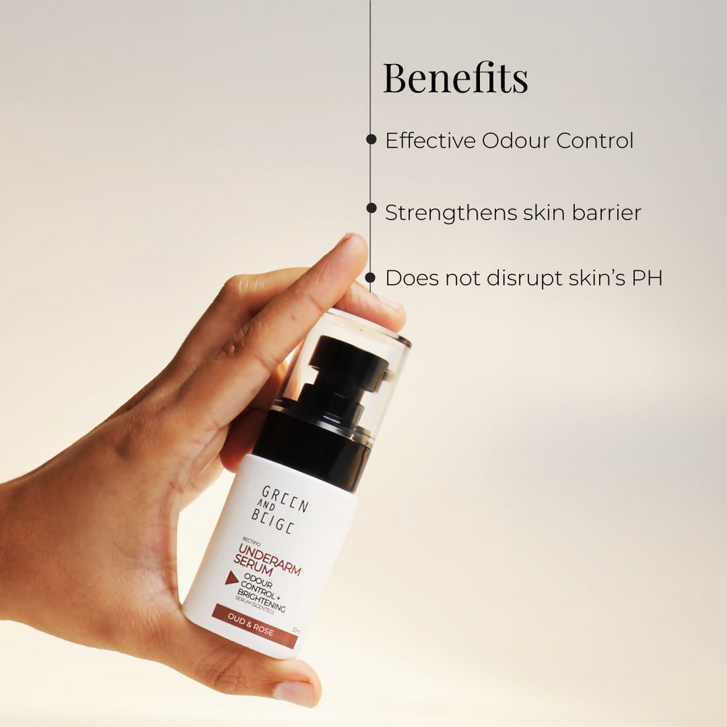Green And Beige Rectifio Underarm Serum For Odour Control & Brightening - Oud & Rose Scented