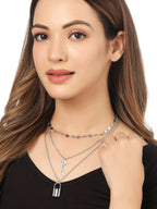 NVR Women's 3 Layered Silver-Plated Minimal Layered Necklace