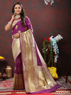 Lorenvalley Fashion Wine Soft Silk Woven Design Gold Zari Weaving Saree