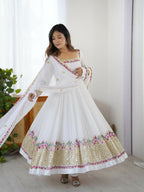 Joban Fashion White Georgette Sequence Embroidery Work Readymade Kurta Set - Distacart