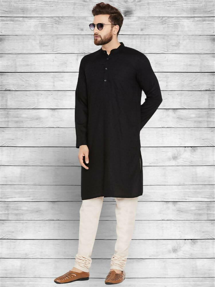 Even Apparels Pure Cotton Black Kurta - Black