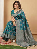 Shree Shyam Fashion Sea Green Silk Blend Saree - Distacart