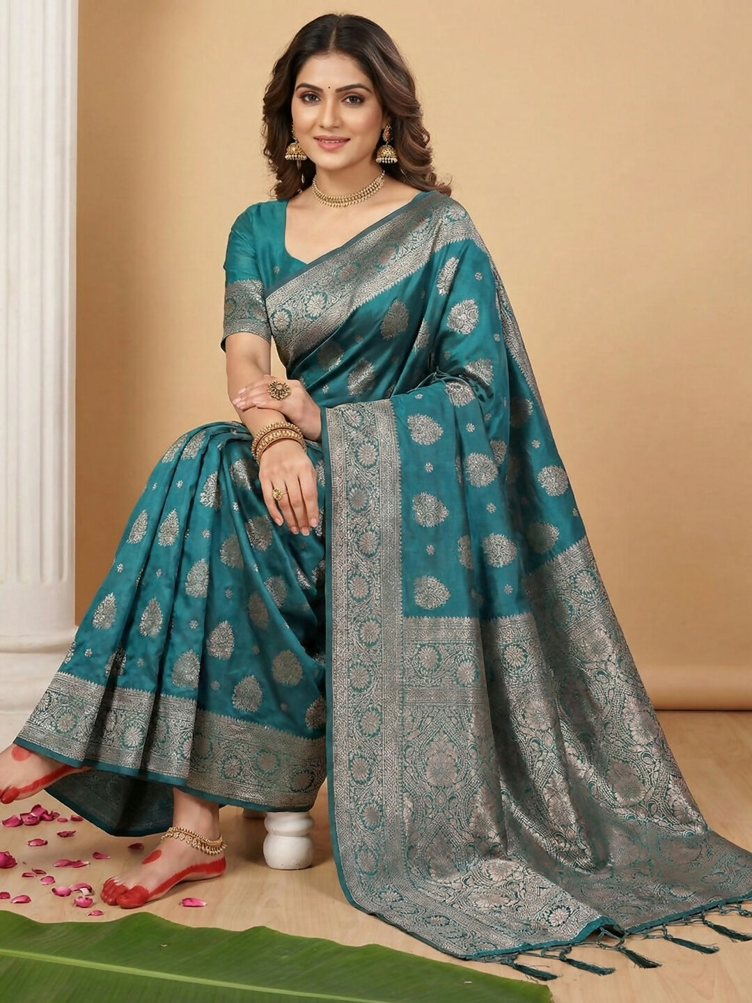 Shree Shyam Fashion Sea Green Silk Blend Saree - Distacart