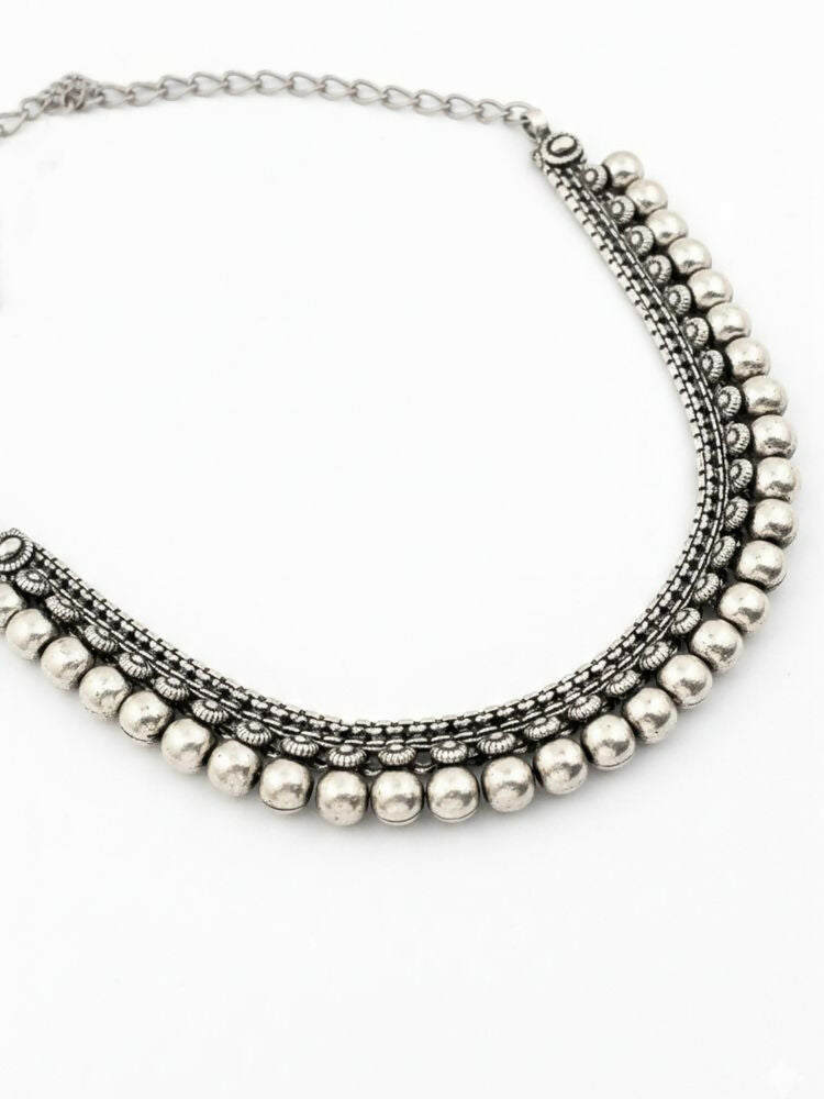 NVR Women Oxidised Silver Plated Necklace