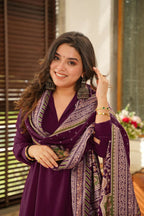 The52 Wine Women's Beautiful South Cotton Fabric Straight Kurta with Pant And Dupatta Set - Distacart