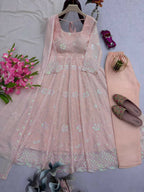 Teeya Creation Light Peach Color Faux Georgette Long Party Wear Gown - Distacart