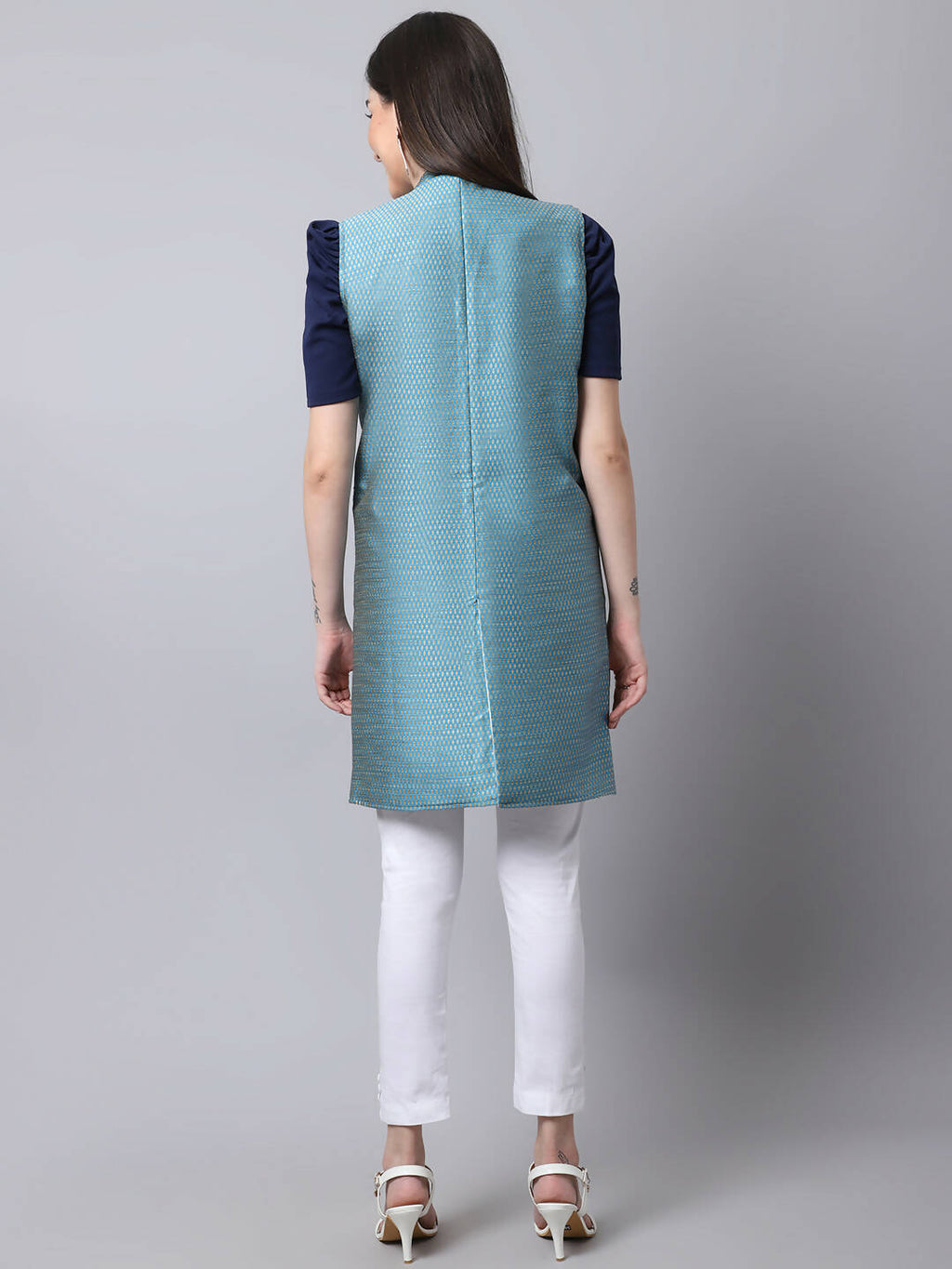 Even Apparels Blue Bansari Silk Open Front Women's Long Coat - Distacart