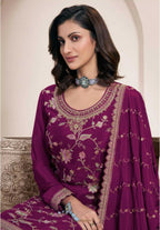 Anaita Wine Heavy Chinon With Embroidery Sharara Suit (bottom Stitched) - Distacart