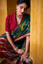 Vastranavya Firozi Viscose Chanderi Kalamkari Print with Zari Working Saree & Unstitched Blouse - Distacart