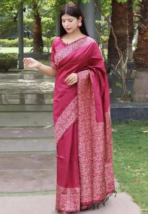 DEIANA'S Beautiful Designer Golden zari Soft Lichi Silk Saree - Maroon