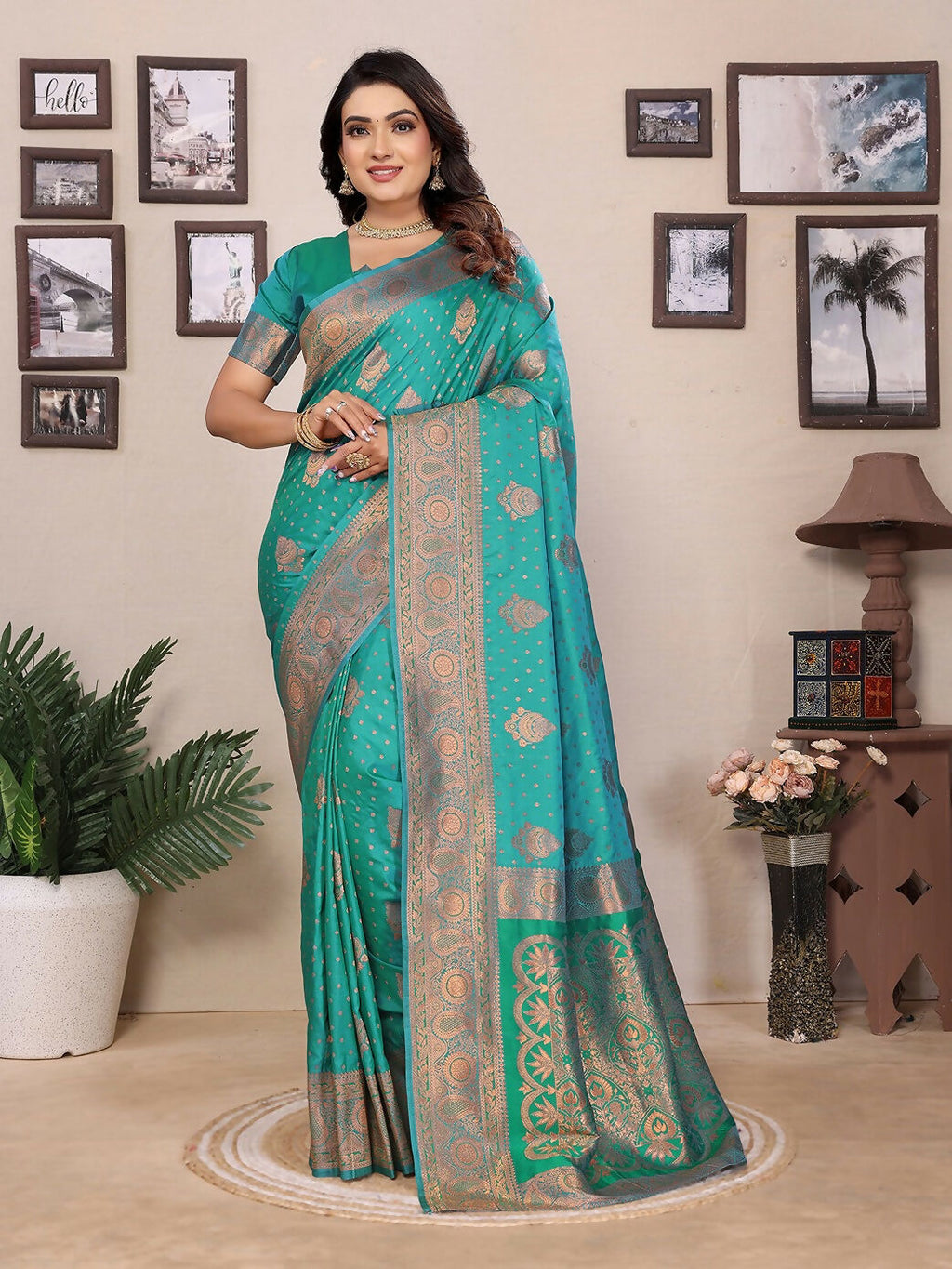 Joban Fashion Banarasi Light Green Woven Soft Silk Saree - Distacart