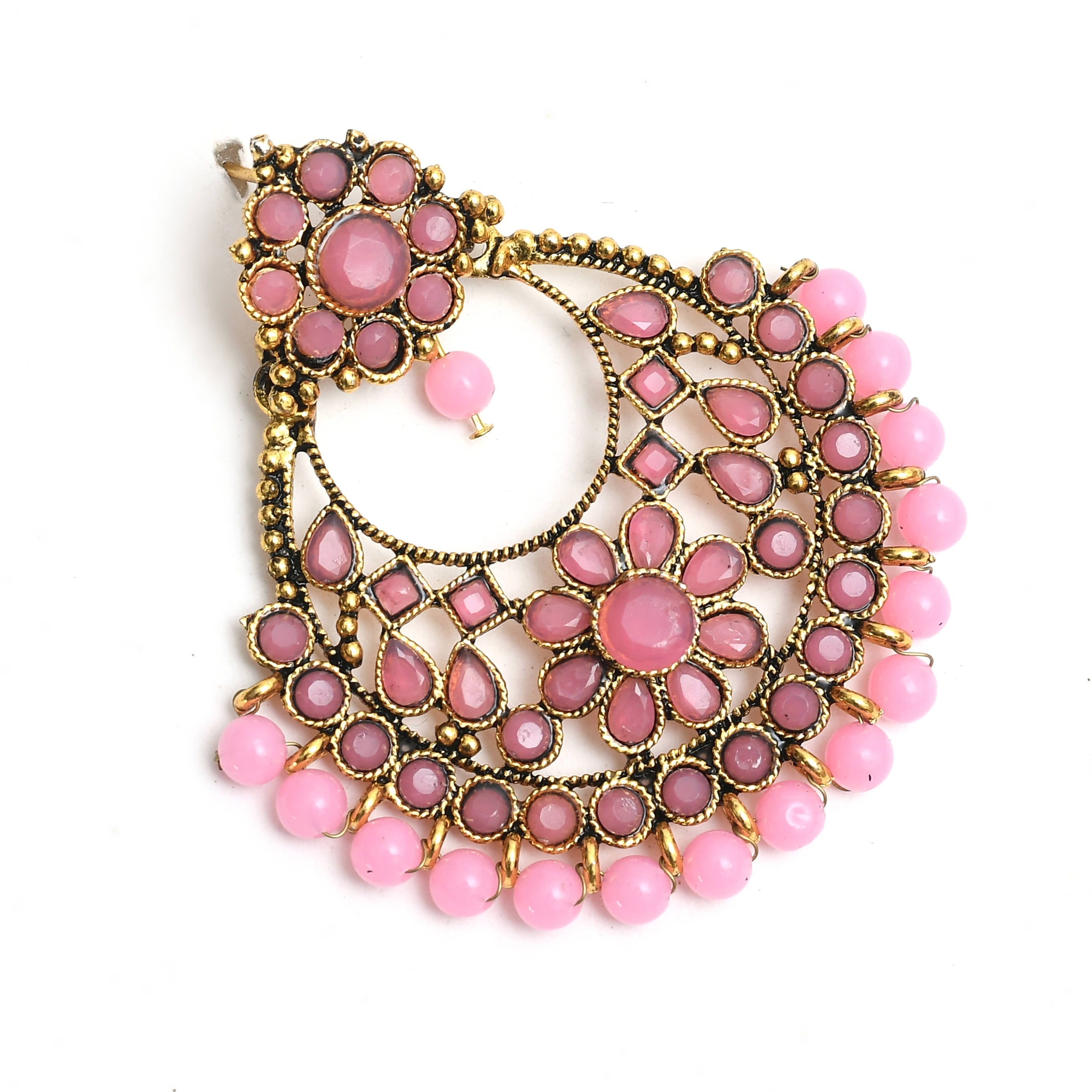 Mominos Fashion Johar Kamal Golden And Pink Beaded Earrings - Distacart