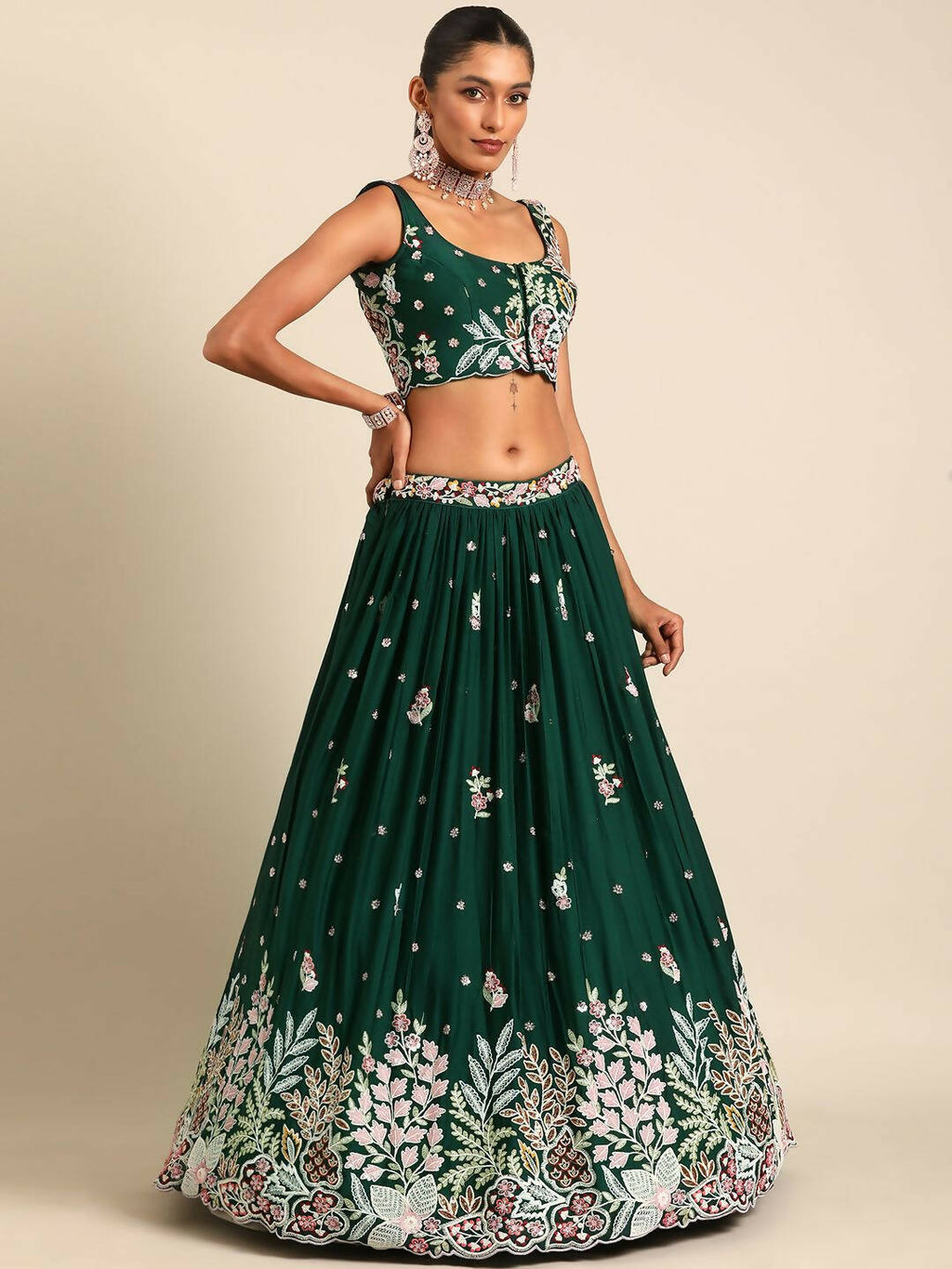 House of Panchhi Green Georgette Sequins and thread embroidery Lehenga choli & Dupatta
