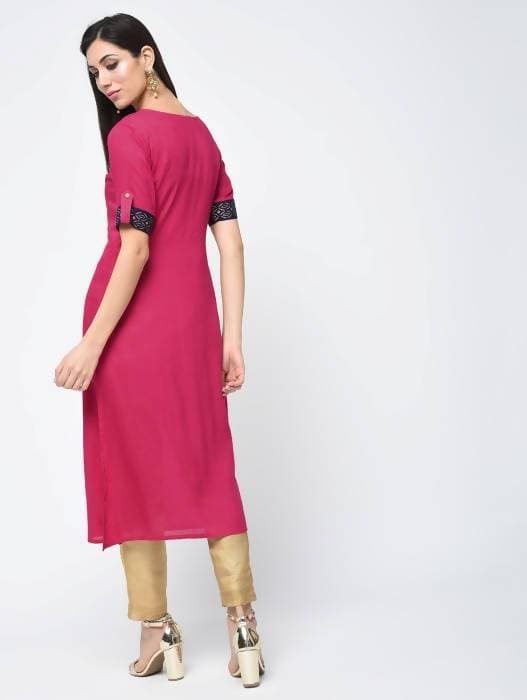 Aniyah Rayon Block Printed Straight Kurta In Magenta Color (AN-113K)