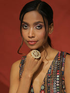 Oversized Kundan Ring- Ruby Raang