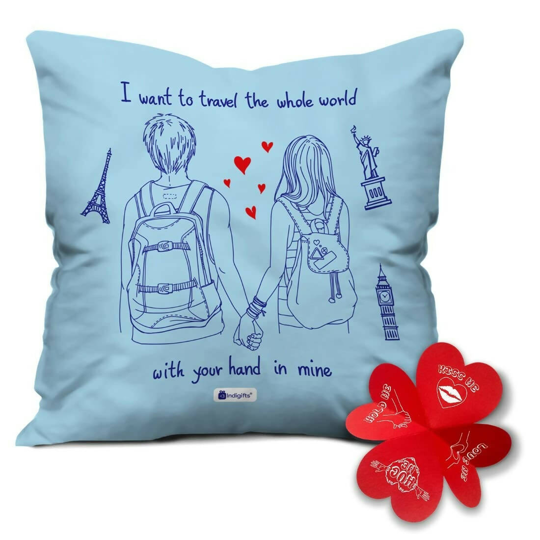 Indigifts Valentine Gifts For Girlfriend Travel Quote Blue Cushion Cover With Filler