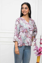 Myshka Women Multi-Floral V-Neck Regular Sleeves Viscose Rayon Top - Distacart