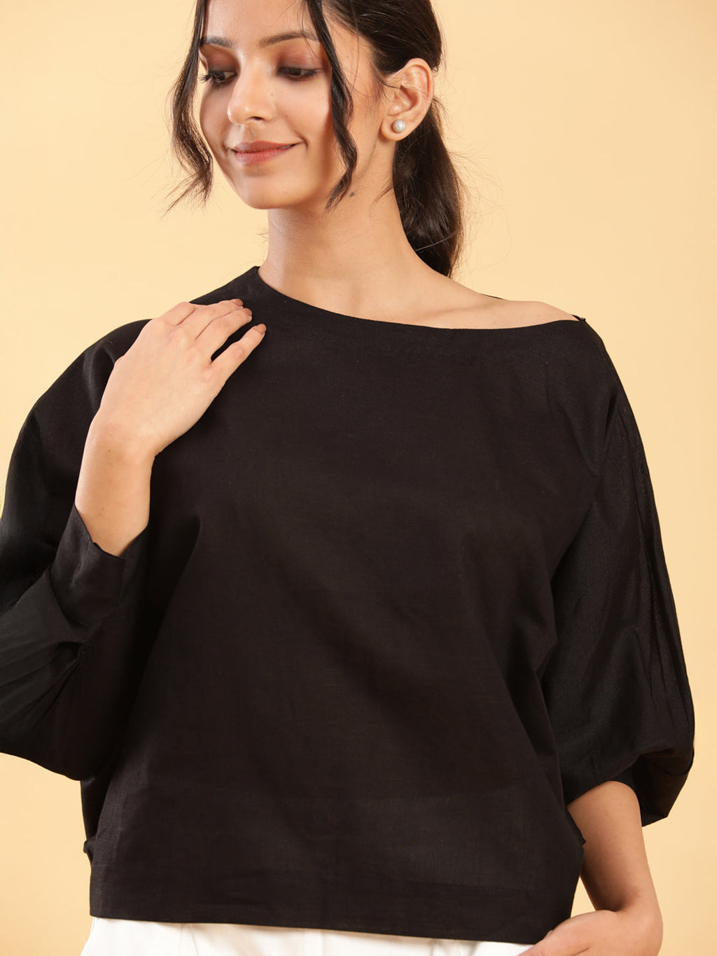BohoJazz Style The Way You Want Kimono Sleeves Black Linen Top - Distacart