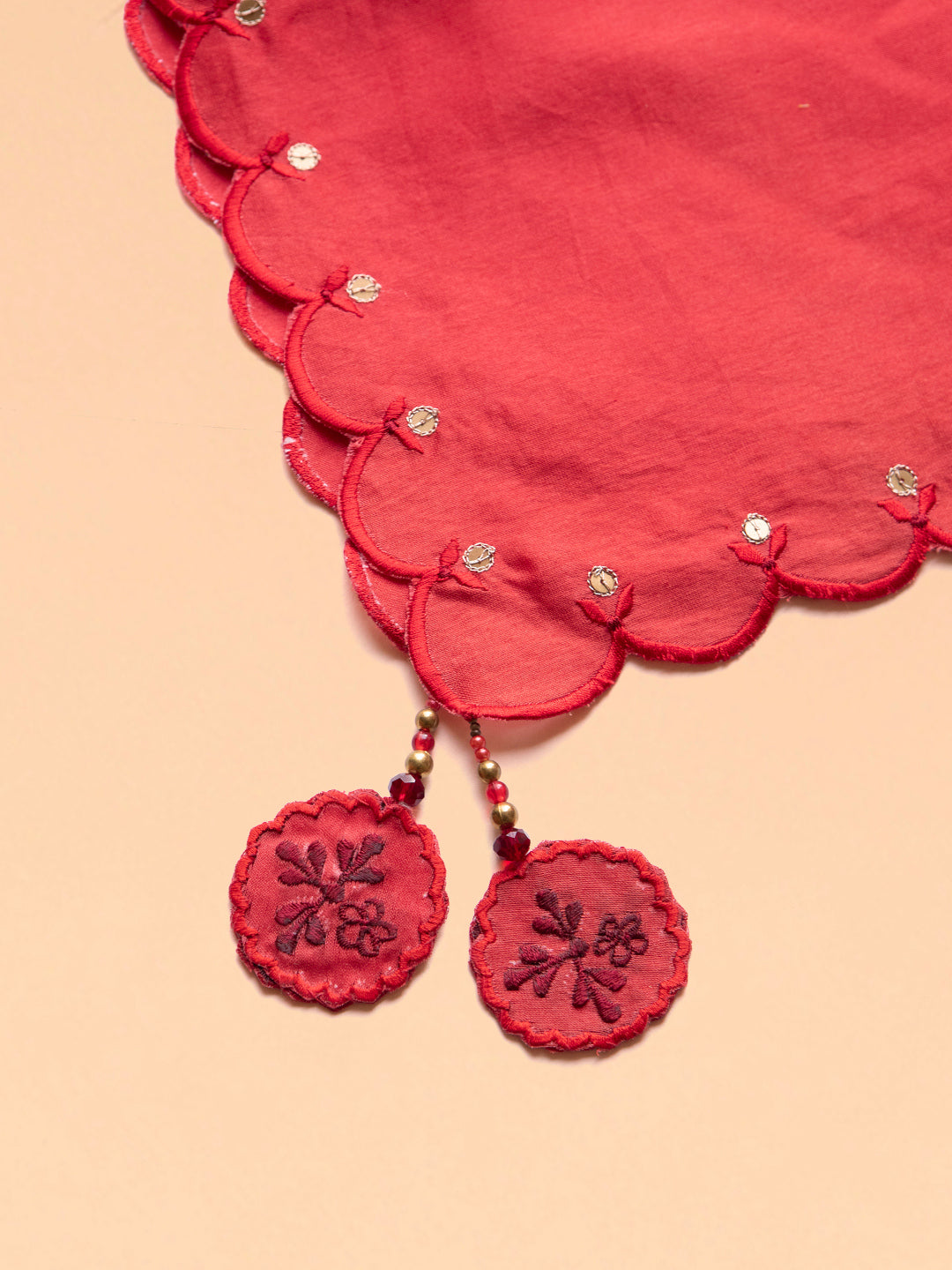 BohoJazz Nazm Embroidered Kimono Sleeves Kurta with Banarasi Pants and Dupatta - Red - Distacart