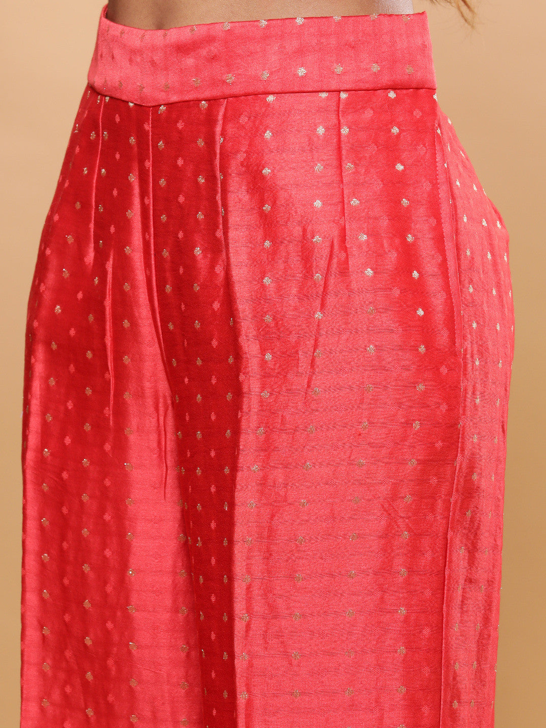 BohoJazz Nazm Embroidered Kimono Sleeves Kurta with Banarasi Pants and Dupatta - Red - Distacart