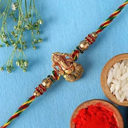 Authentic Design Ganesha Rakhi & Cashew Jar