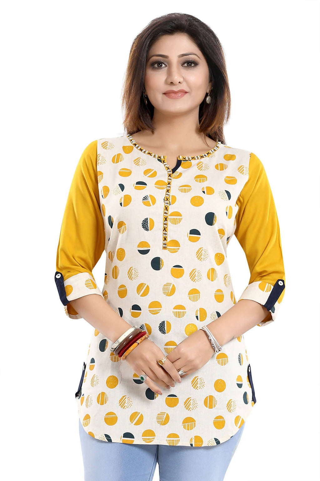 Snehal Creations Cotton Printed Apple-Cut Short Tunic - Distacart