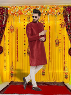 Even Apparels Men's Art Silk Maroon Kurta