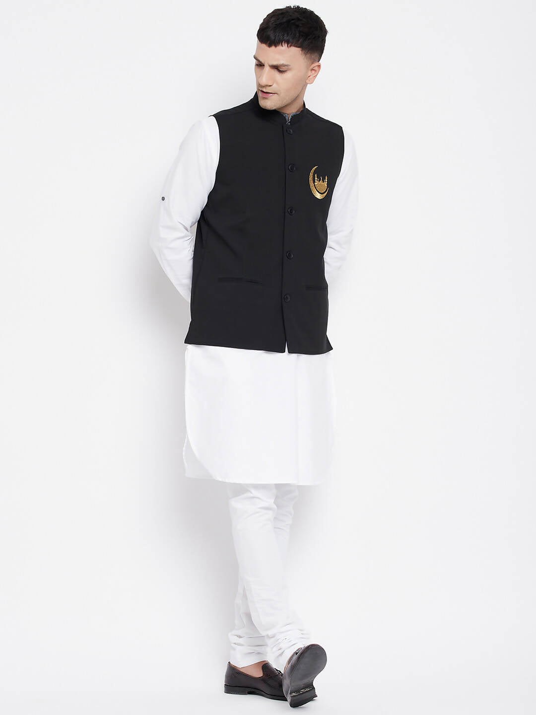 Even Apparels Black Pure Cotton White Kurta Sets With Eid Insignia Jackets PW668-CHA - Distacart