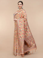 Peach Silk Blend Woven Design Saree With Unstitched Blouse Piece - Aloki
