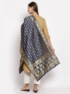 Myshka Women's Black Silk Print Casual Dupatta