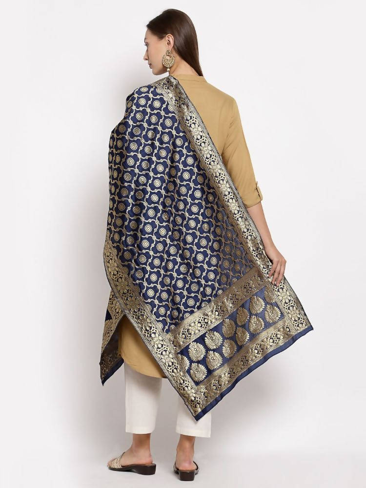 Myshka Women's Black Silk Print Casual Dupatta