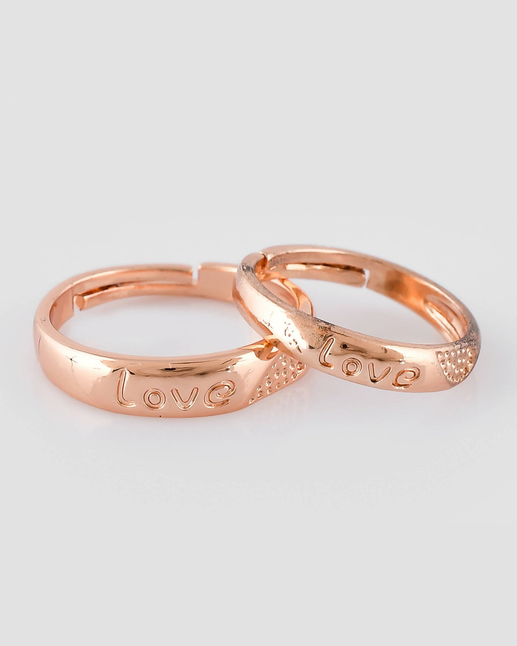 VOJ Stainless Steel Cubic Zirconia Gold-Polished Adjustable Couple Ring Set