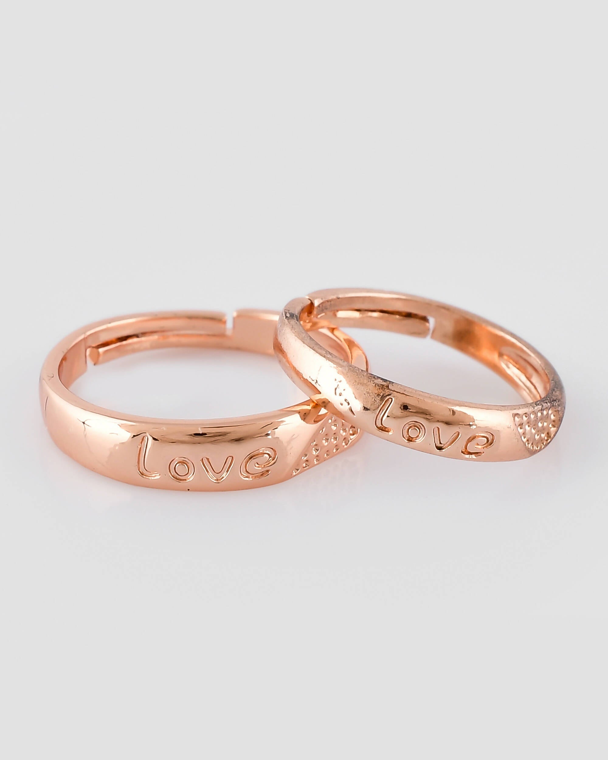 VOJ Stainless Steel Cubic Zirconia Gold-Polished Adjustable Couple Ring Set