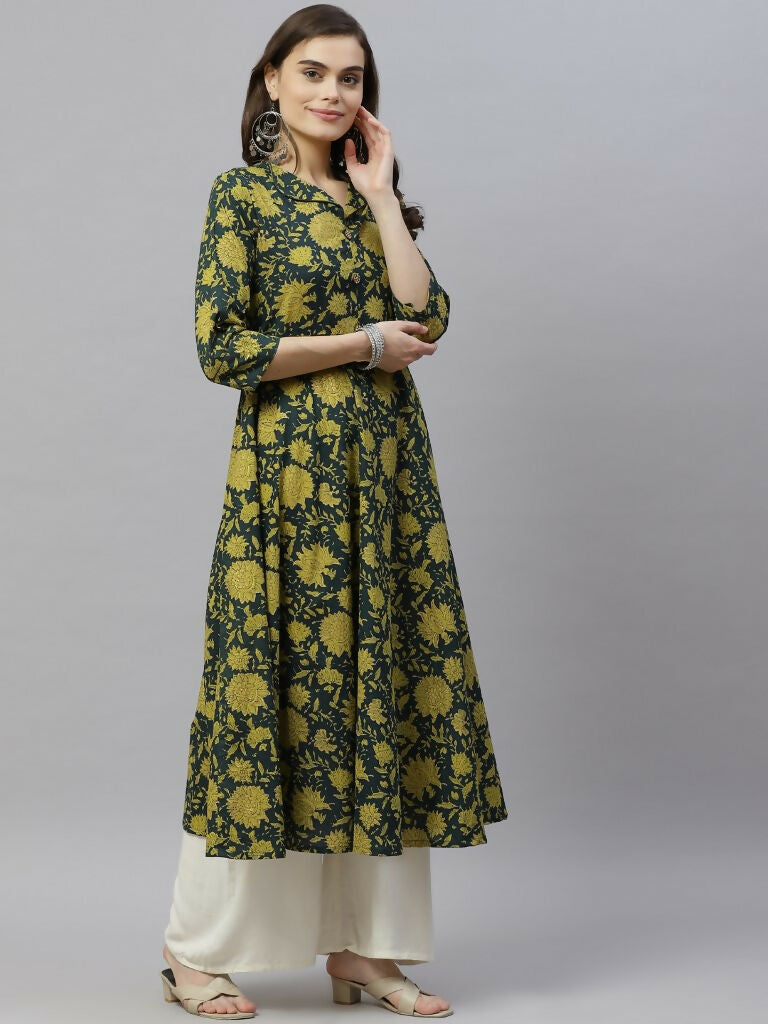 Miravan Women's Pure Cotton Floral Printed Anarkali Kurtas