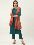 FIORRA Women's Rama Poly Crepe Straight Kurta Pant With Dupatta