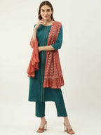 FIORRA Women's Rama Poly Crepe Straight Kurta Pant With Dupatta