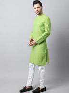 Even Apparels Green Pure Cotton Men's Kurta With Side Placket - Distacart