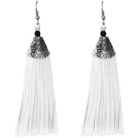 MS Fashion India Muskan Fancy White Silk Tassel Drop Earrings