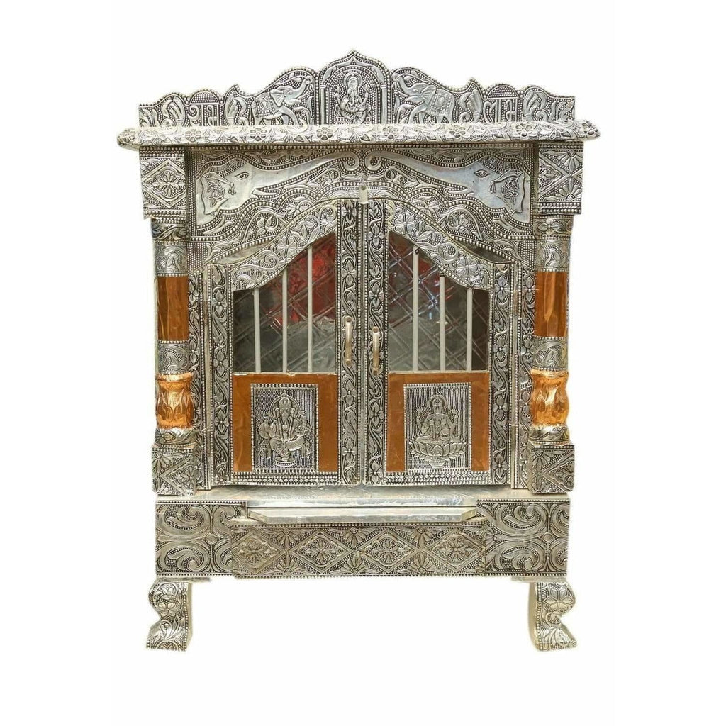 Silver Coated and Copper 2 Door Open Pooja Mandir / Pooja Mandiram Silver Coated and Copper